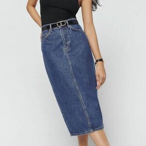 NWT Reformation Jayde High Rise Denim Midi Skirt Blue - Size 28